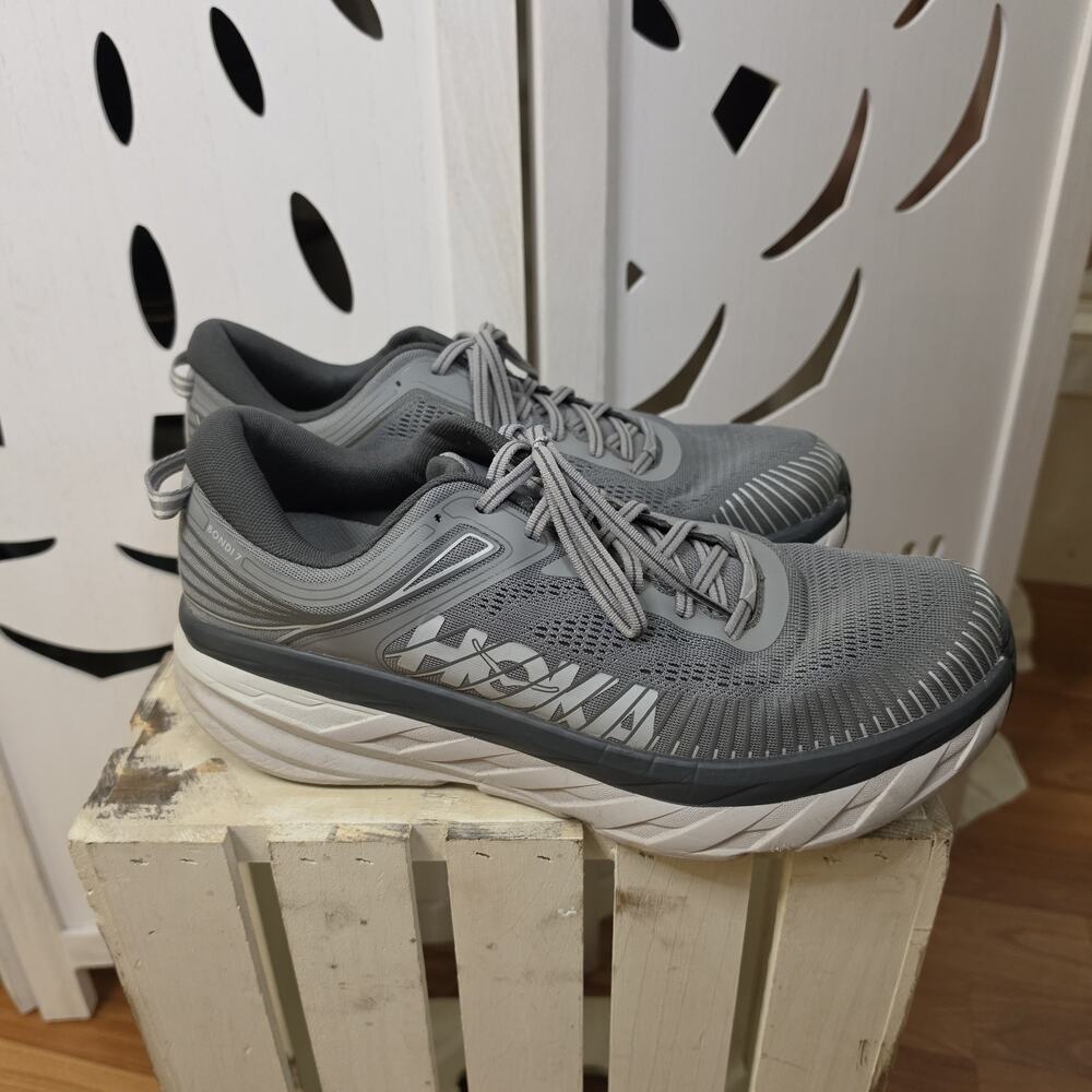Hoka Bondi 7 Mens Running Shoe Wild Dove/Dark Shadow Gray Size 12